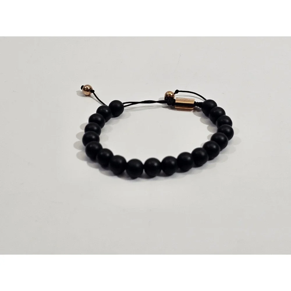 Clifton Wilson Mens Bracelet Set 4pc Black Gold Onyx Bead Cord Adjustable Bar OS